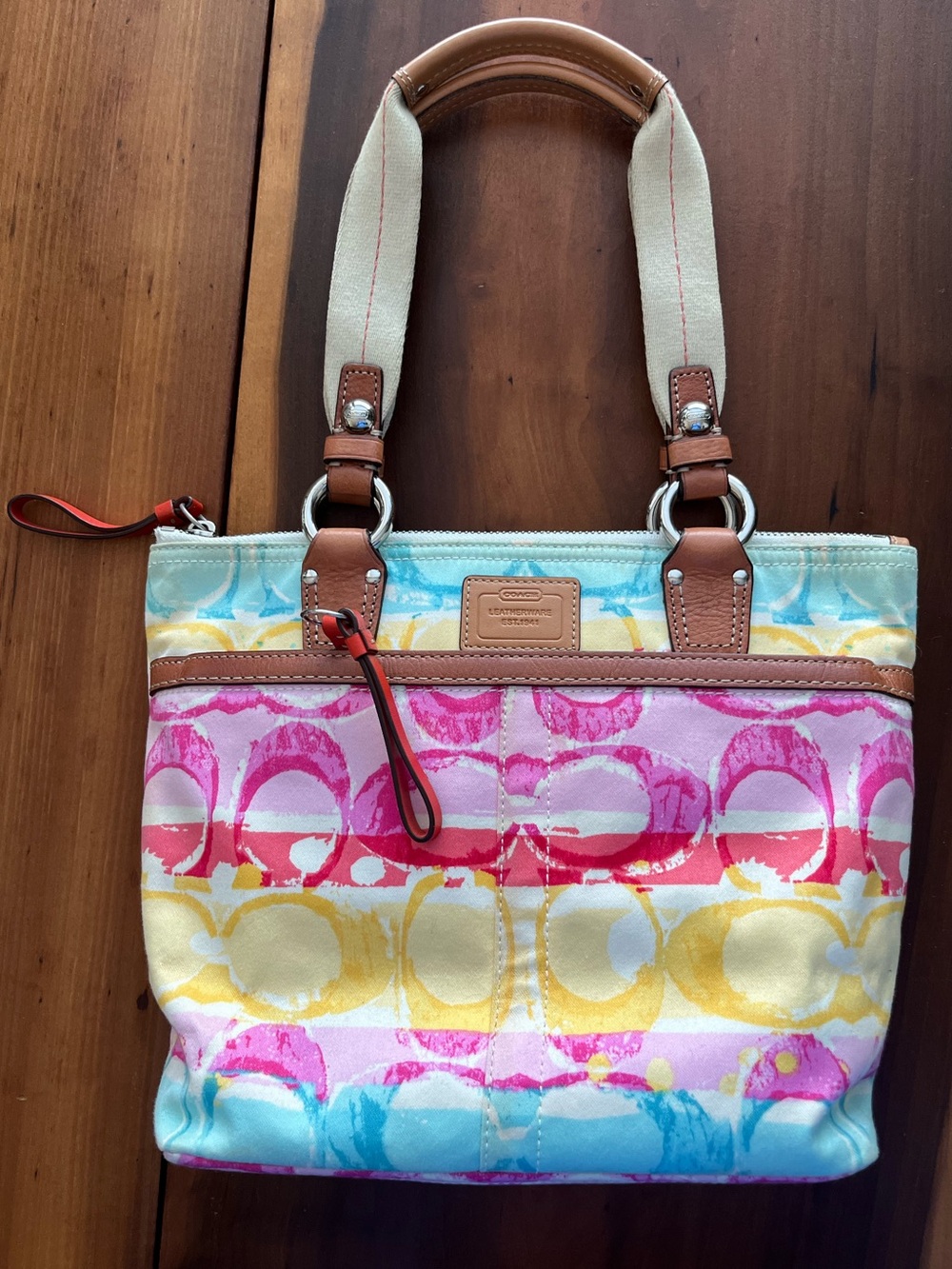 Coach Hampton Multicolor Signature Canvas Small Tote Handbag